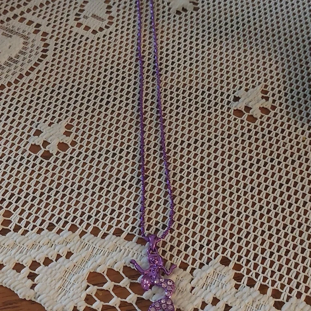 Purple Mermaid Rhinestone Pendant Kids Necklace